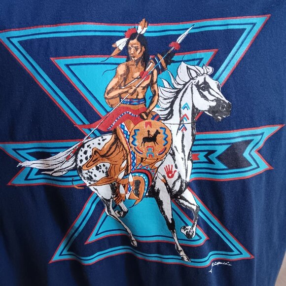 T-Shirt XL Vintage 90s Single Stitch Southwestern Chief Horse True Vtg Hanes USA - Picture 2 of 7